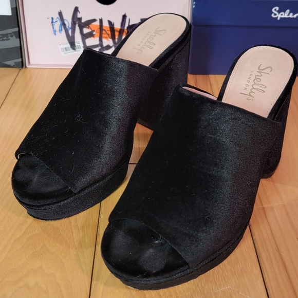 Leather and Velvet Platform Block Heel Mule - Picture 3 of 4